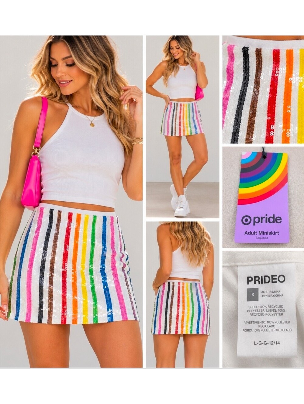 NWT Target Pride Rainbow Sequin Mini Skirt Women’s S Striped Festival Party